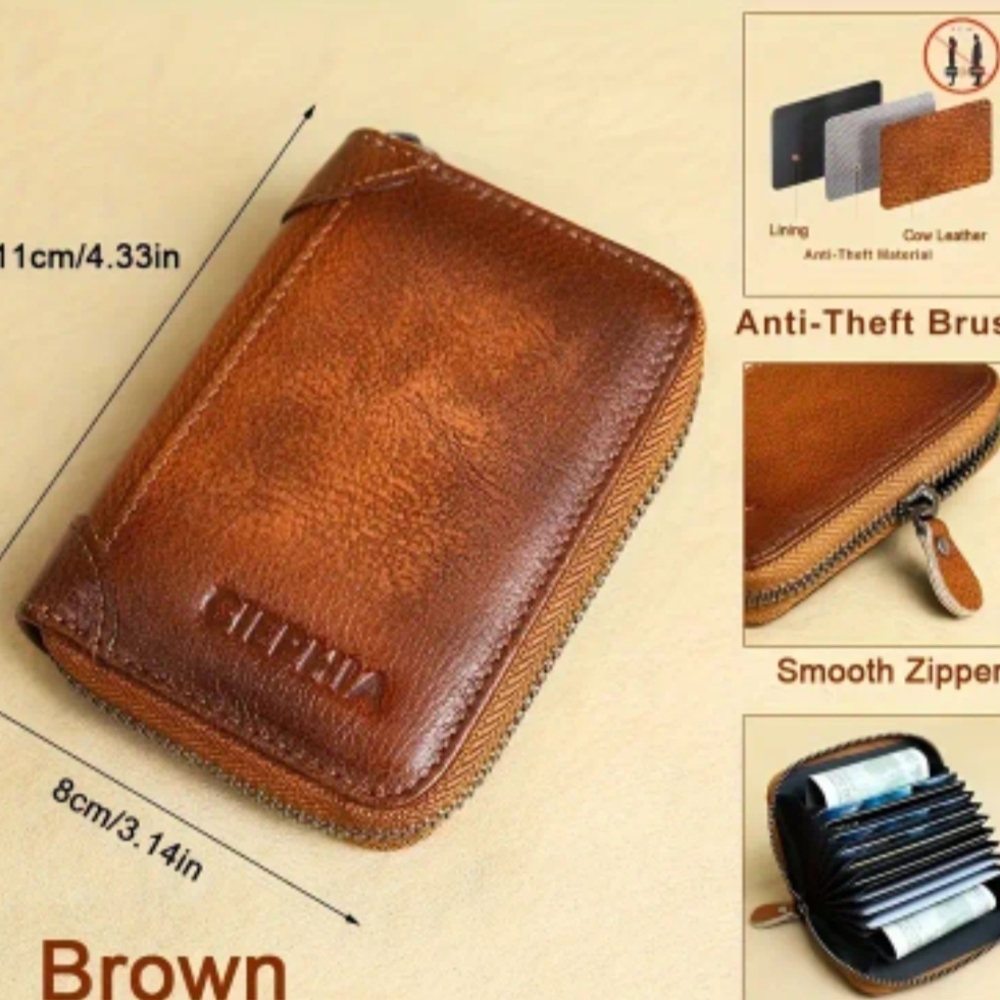 Brown Leather Anti-Theft Wallet